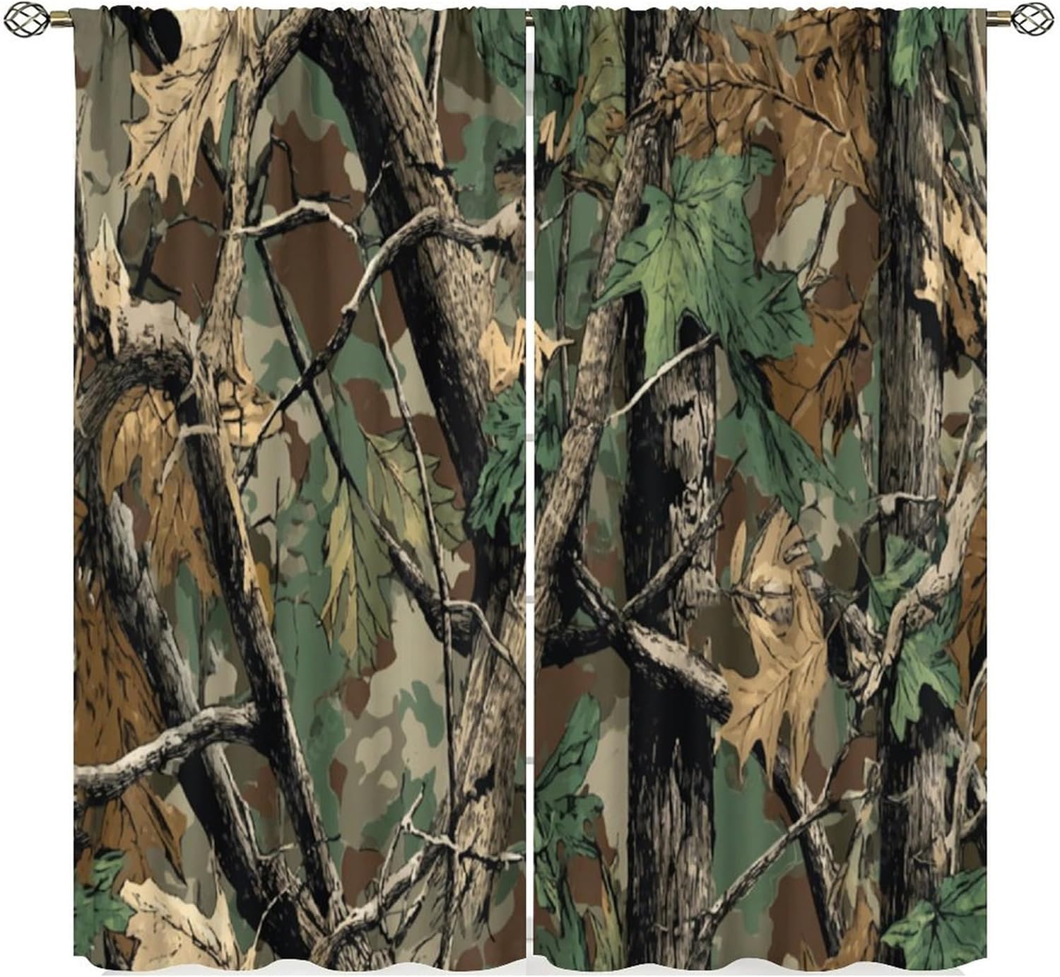 Hunting And Camping In Forest - Boscamouflagegordijnen, boscamo eiken takken bladeren mosrijke