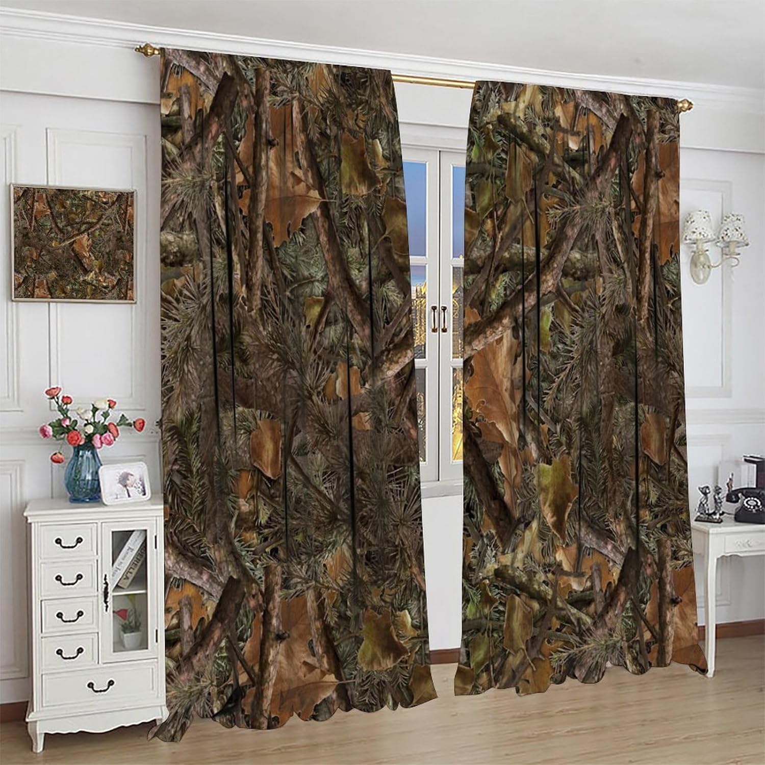 Hunting And Camping In Forest - Camouflage bos verduisteringsgordijnen voor jongen tiener