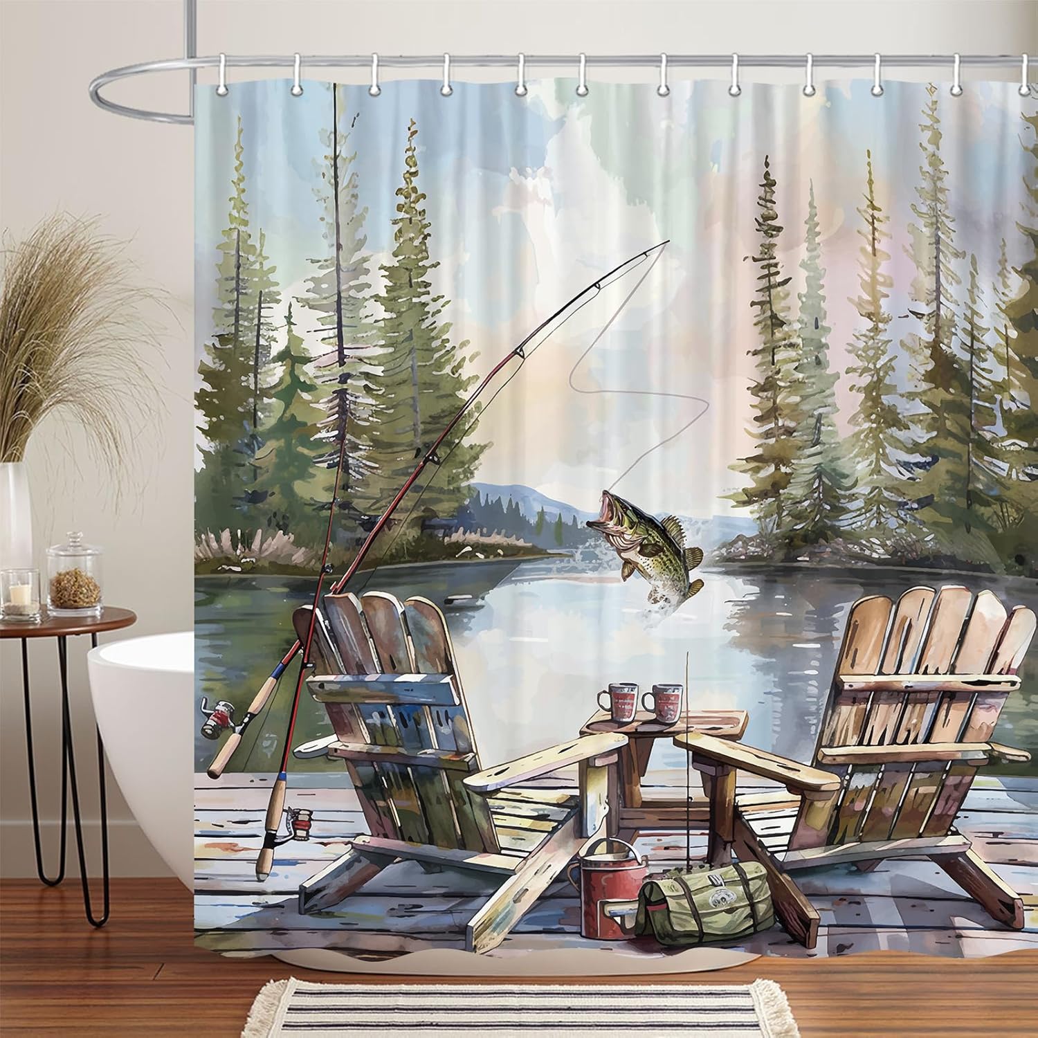 Rustiek visserijdouchegordijn, - Hunting And Camping In Forest recensie en prijs