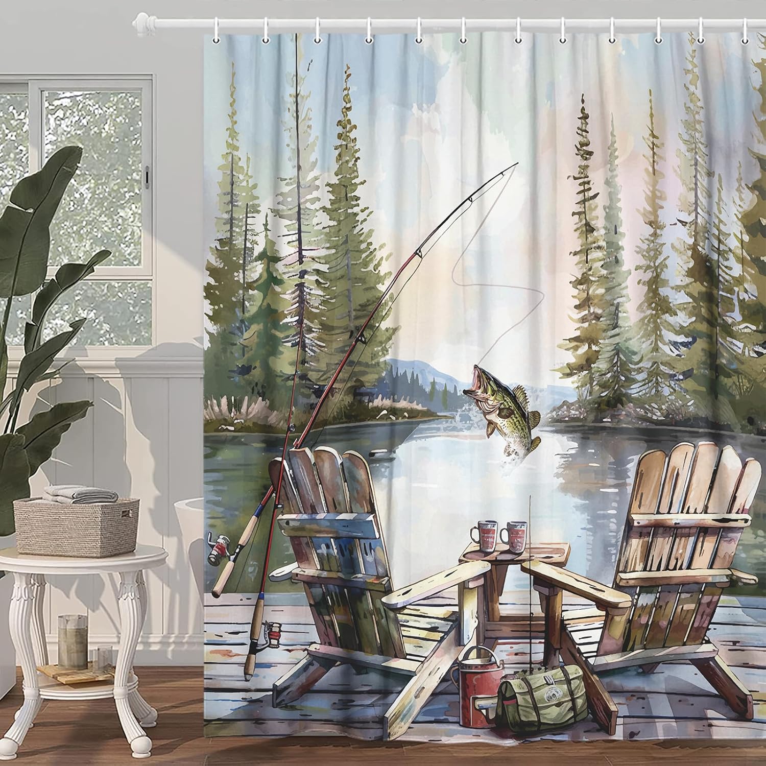 Rustiek visserijdouchegordijn, - Hunting And Camping In Forest recensie en prijs